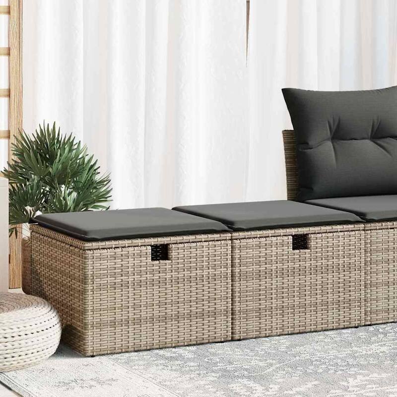 vidaXL Patio Sofa Set with Cushions Storage Stools 2 Piece Poly Rattan Acacia - 21.7 x 21.7 x 14.6 - Grey Small