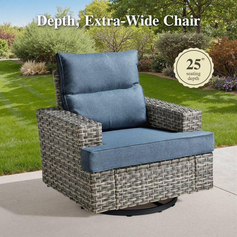 OVIOS 9-Piece T shaped Seat 54" Fire Table Swivel Chair Patio Conversation Set