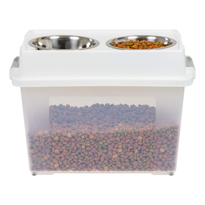 Elevated Feeder with Airtight Pet Food Storage and Removable Bowls, White