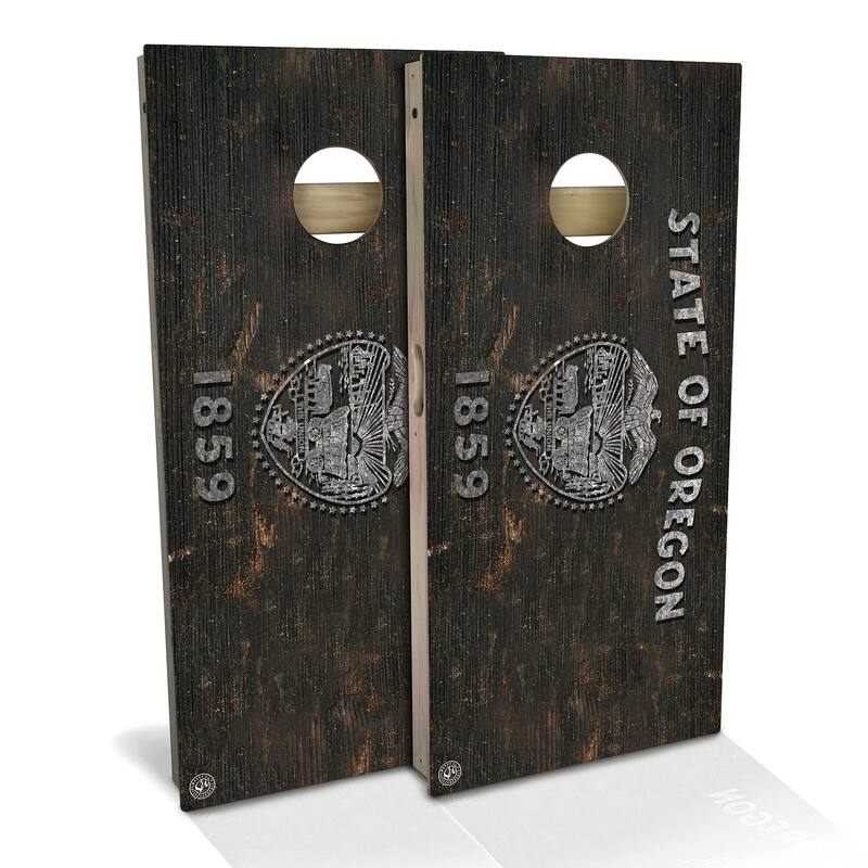 Oregon Flag Rustic Outdoor Cornhole Board Set - Backyard 2x4 - Include Hole Lights