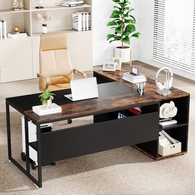 71 inch L Shaped Executive Desk with Cabinet