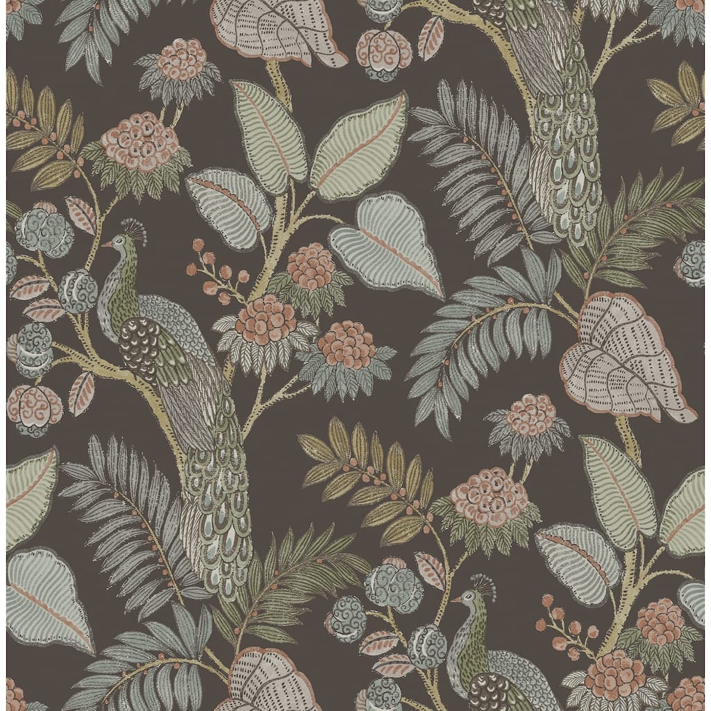 Chris Loves Julia x A-Street Prints Geneva Chocolate Peacock Paradise Wallpaper