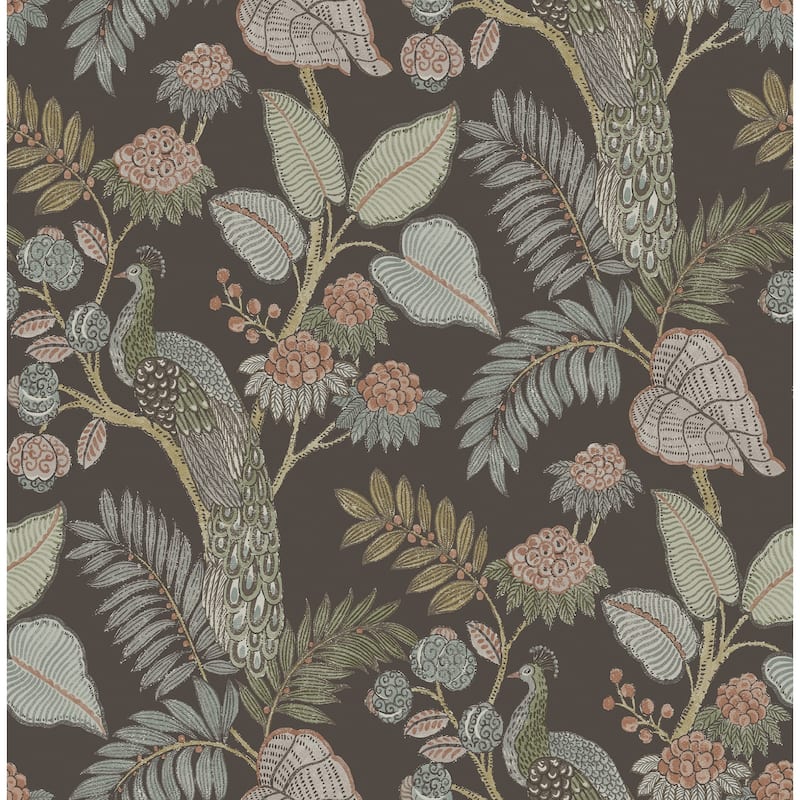 Chris Loves Julia x A-Street Prints Geneva Chocolate Peacock Paradise Wallpaper