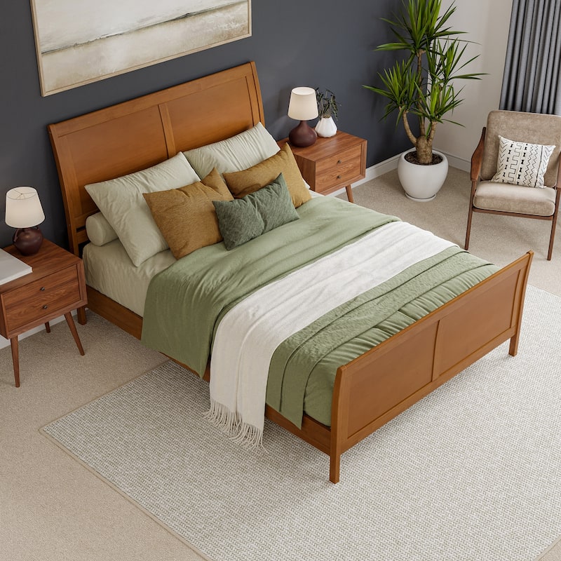 Valencia Solid Wood Low Profile Sleigh Platform Bed with Matching Footboard