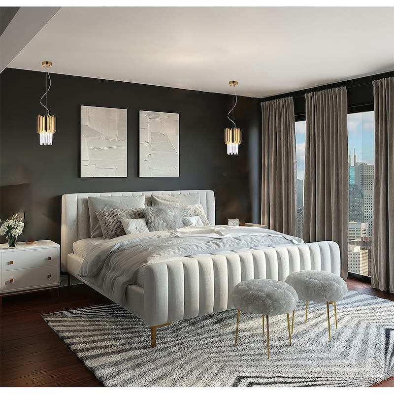 3-Light Gold Stainless Steel Pendant With Clear Crystals