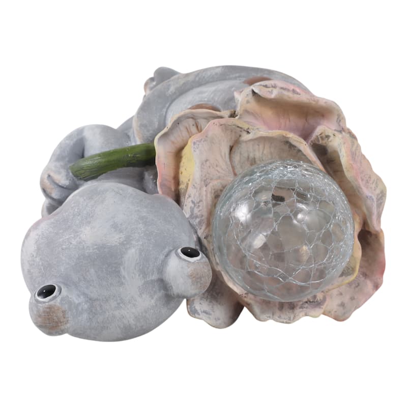 Polyresin Garden Statuary Blushing Turtle Solar Flower - 10" Gray