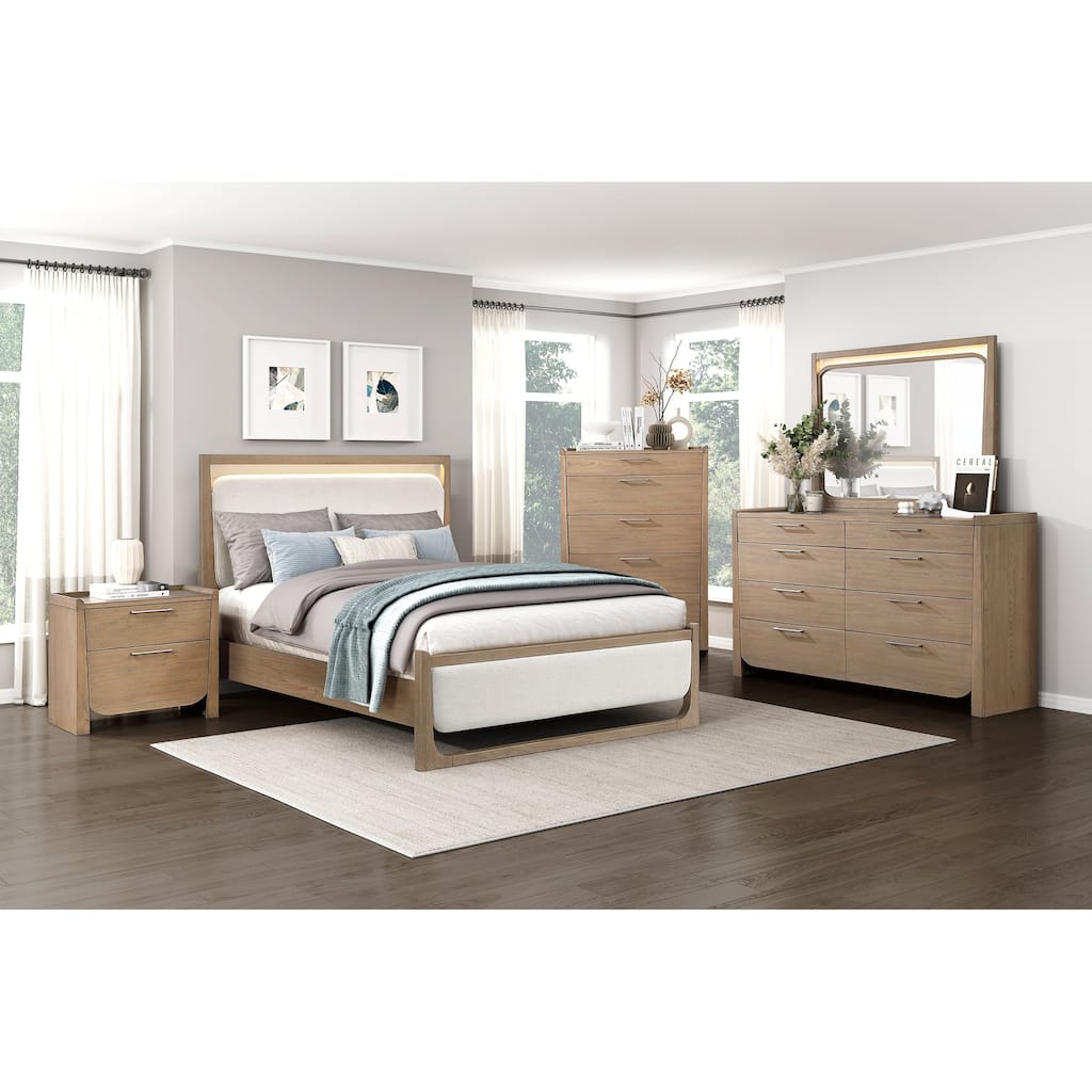 Light Brown Finish LED Bedroom Set Contemporary Design Furniture