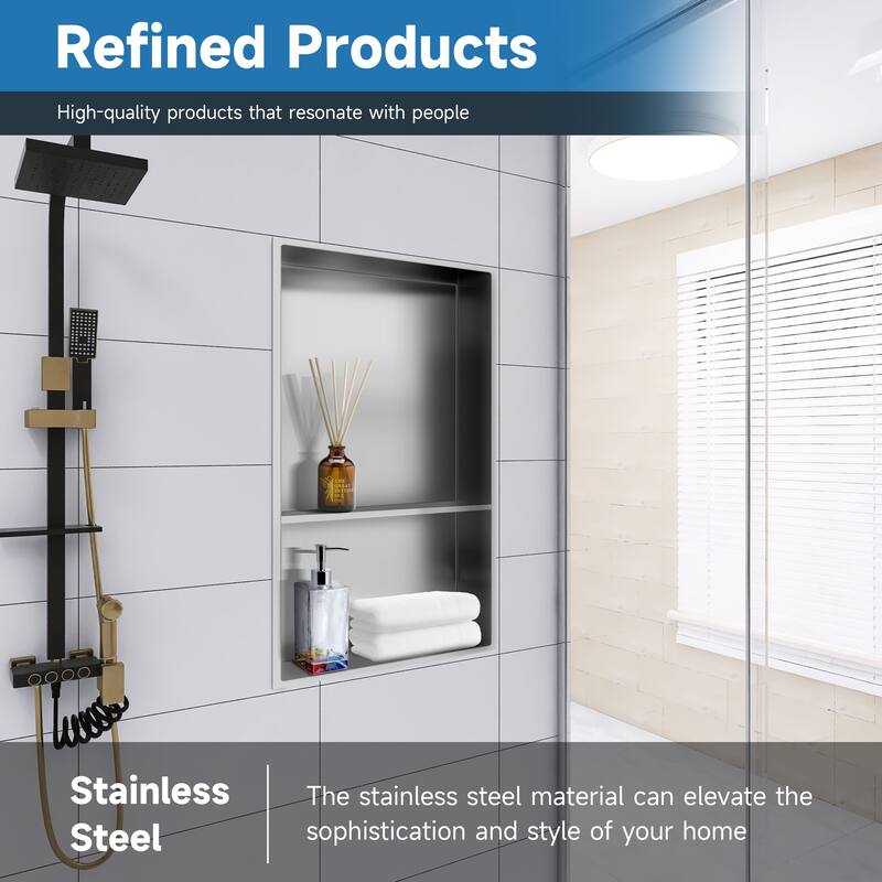 WIZ 12.8-inch W x 18.8-inch H x 4-inch D Stainless Steel Shower Niche