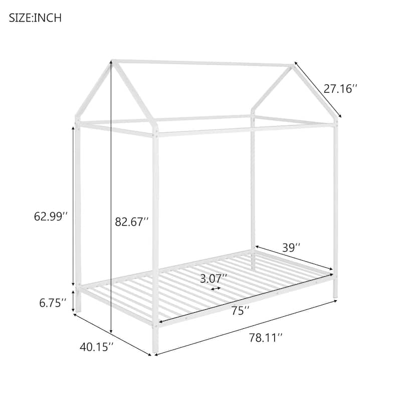Twin Metal House Frame Bed with Floor