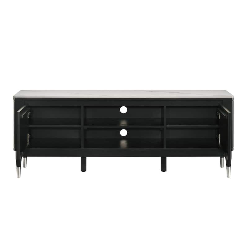 Furniture of America Kalor Modern 71-inch Black and White Sintered Stone Top TV Stand with 6 Shelves