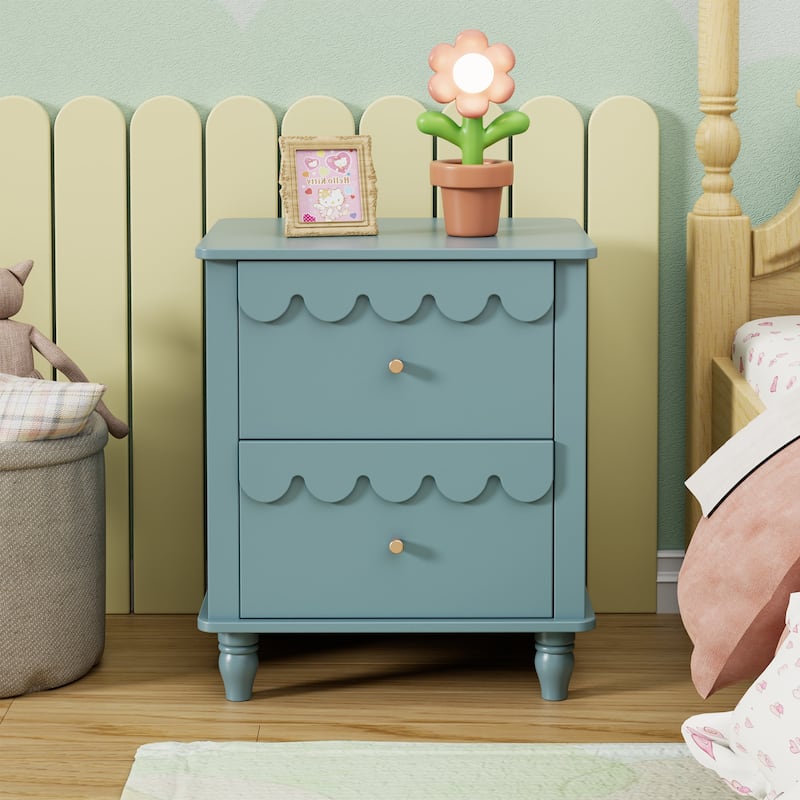 2 Drawers Nightstand Curved Design Cloud Bedside Table - 1PCS-Blue