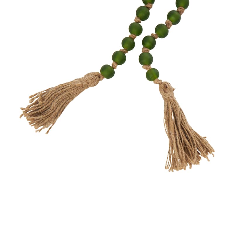 Glass Handmade Round Long Beaded Garland with Tassel with Knotted Brown Jute