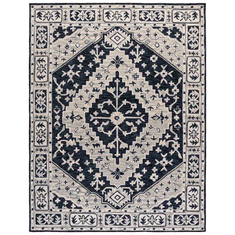SAFAVIEH Handmade Metro Hildegarda Wool Rug - 9' x 12' - Navy/Ivory