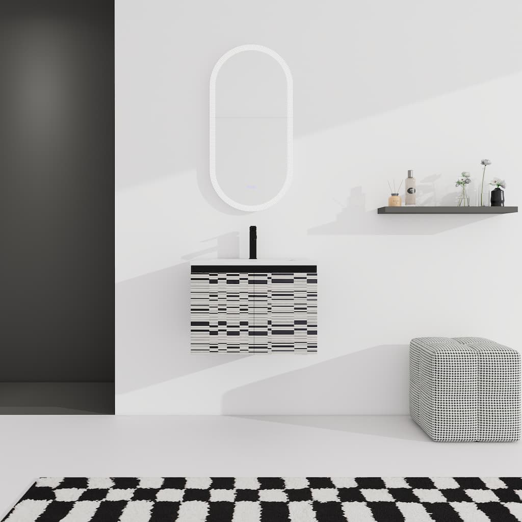 24" Floating Wall-Mounted Bathroom Vanity with Soft-Close Doors, Ceramic Sink, Eco-Friendly Plywood Base