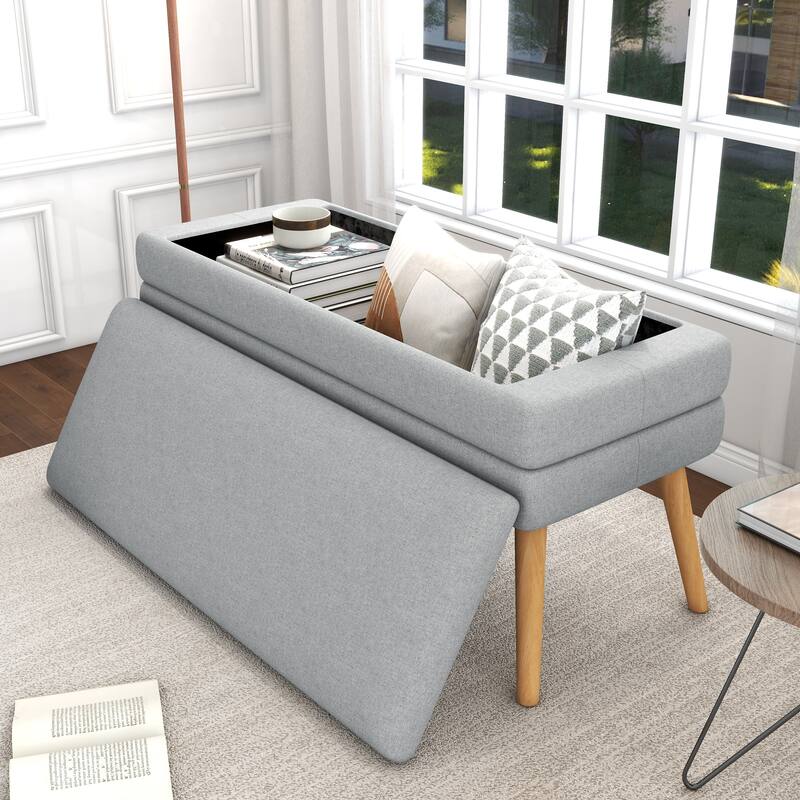 Modern Linen Storage Bench Upholstered Ottoman