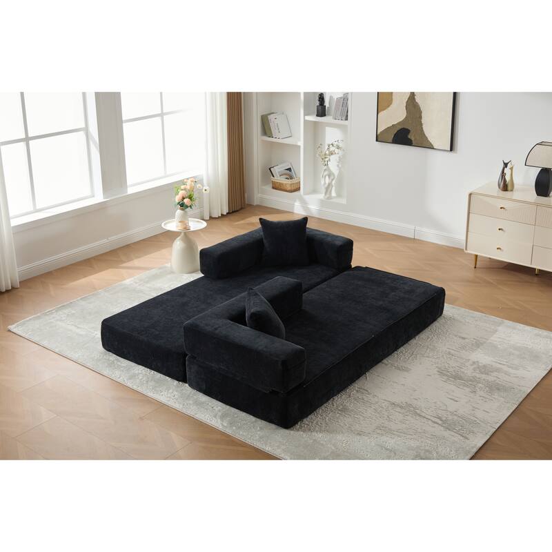 Queen Foldable Sofa Bed, 6-in-1 Convertible Sleeper Sofa with Mattress, Chaise Lounge Loveseat with Removable Cover