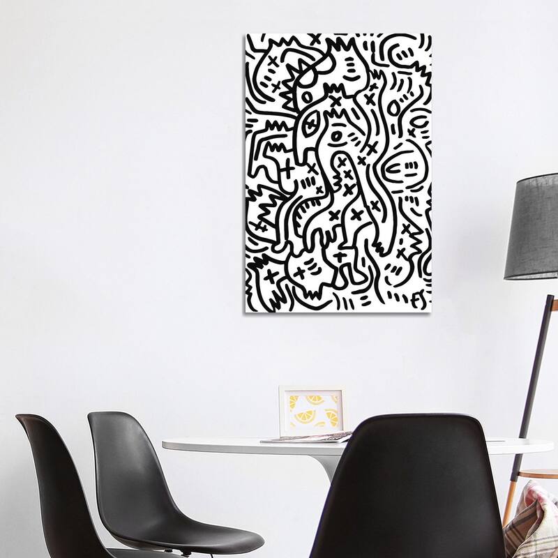 iCanvas "Black And White Graffiti Creatures" by Emmanuel Signorino Canvas Print - 40x26x1.5