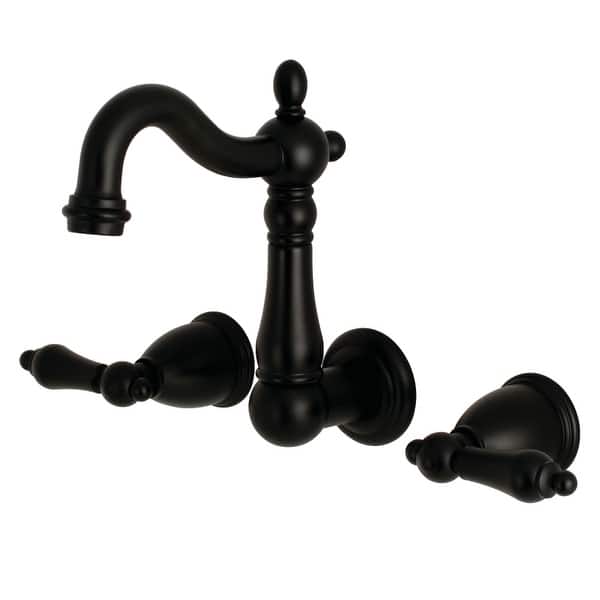 slide 2 of 9, Heritage Two-Handle 3-Hole Wall Mount Bathroom Faucet Matte Black