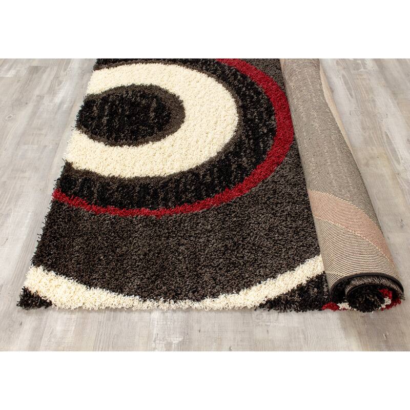Shag Collection - Red/Grey/Black/White Circles Rug - 6'7" x 9'6"
