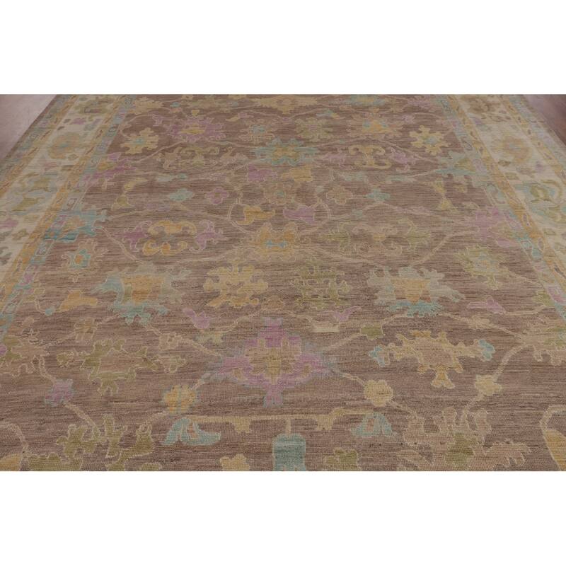 Brown Vegetable Dye Oushak Turkish Area Rug Handmade Wool Carpet - 9'1"x 12'8"