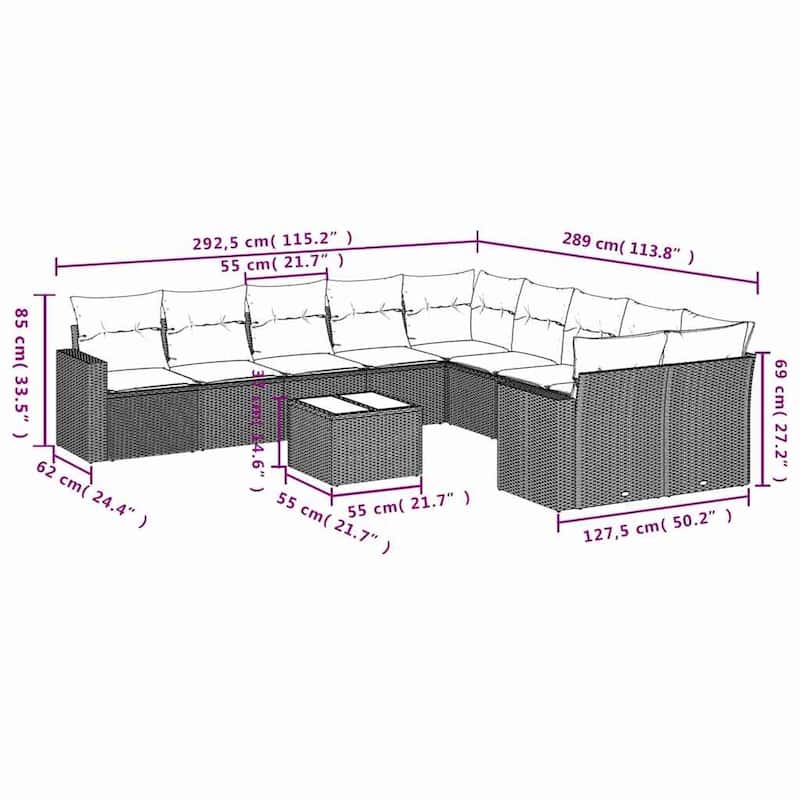 vidaXL 11 Piece Patio Sofa Set with Cushions Poly Rattan (US only)