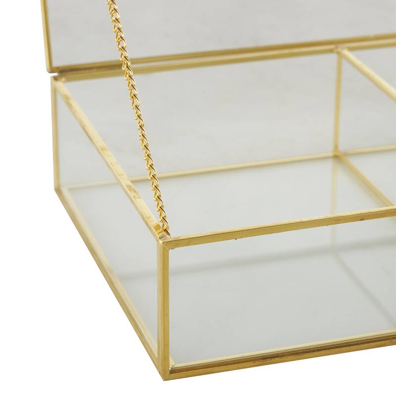 Glass 3 or 6 Slot Decorative Jewelry Box with Gold Metal Frame and Chain Accent - Clear - Roche River Decor