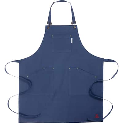 CatCora Kitchen Apron, Navy, Heavyweight Cotton Canvas, Spill-Shedding Finish, Full Coverage, Fade-Safe, Unisex