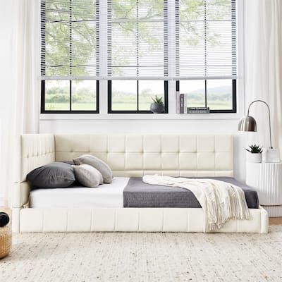 Full Size Upholstered Tufted Sofa Bed Frame with Backrest and Armrests