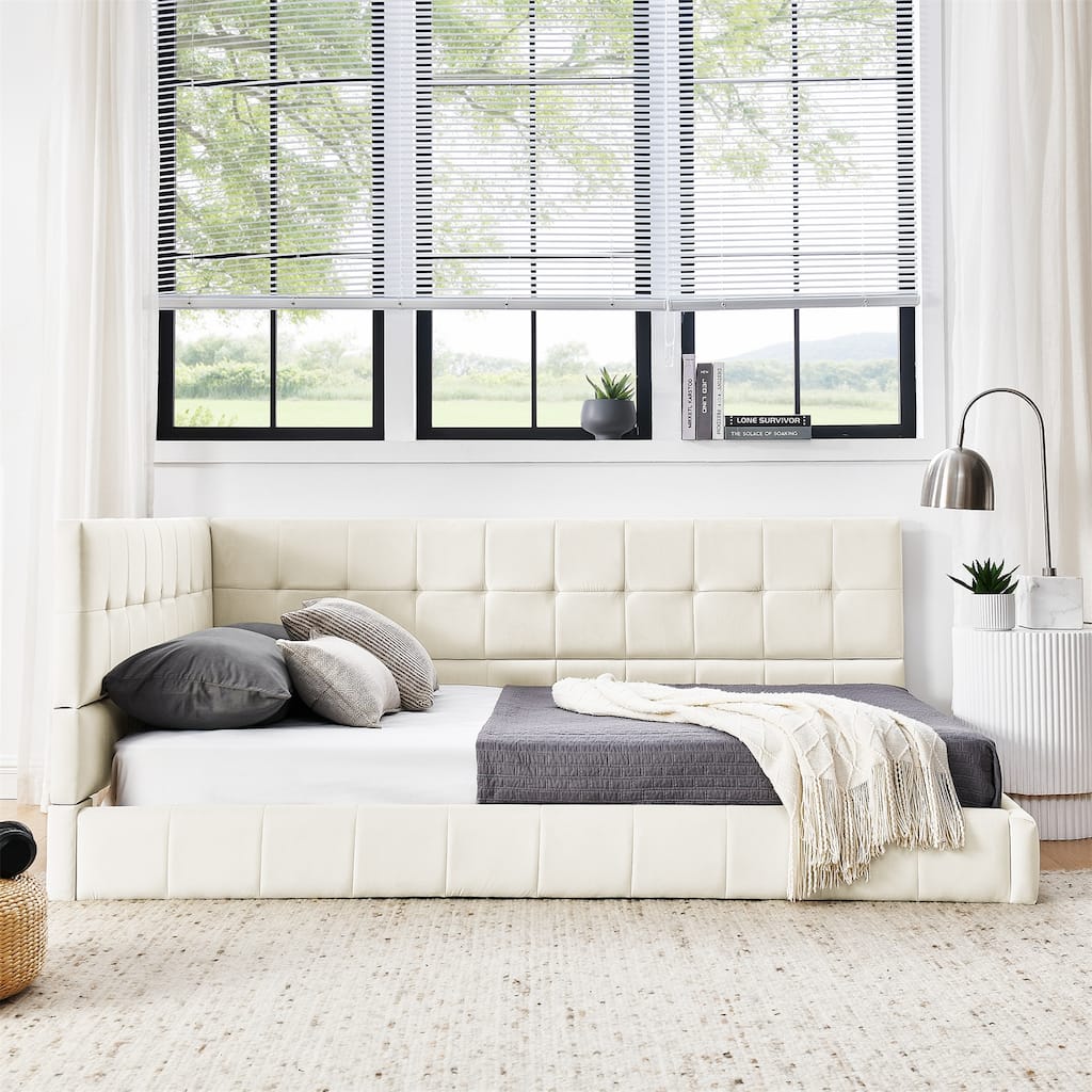 Full Size Upholstered Tufted Sofa Bed Frame with Backrest and Armrests