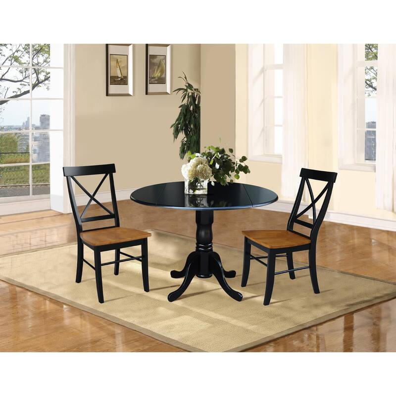 42 in Dual Drop Leaf Dining Table with 2 Dining Chairs - 3 Piece Dining ...