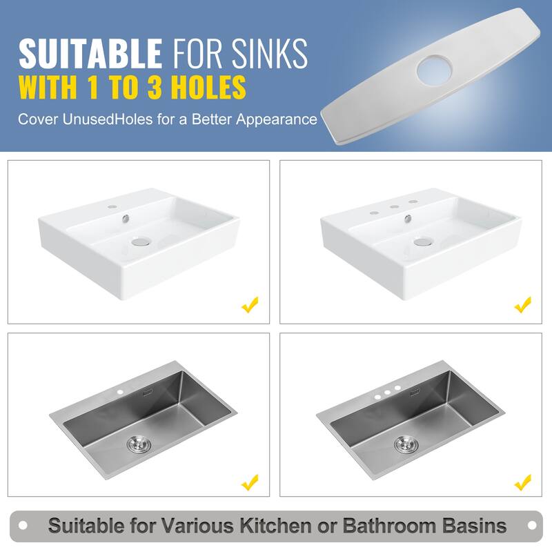 WOWOW 304 Stainless Steel Faucet Plate for 1 to 3 Hole Sinks