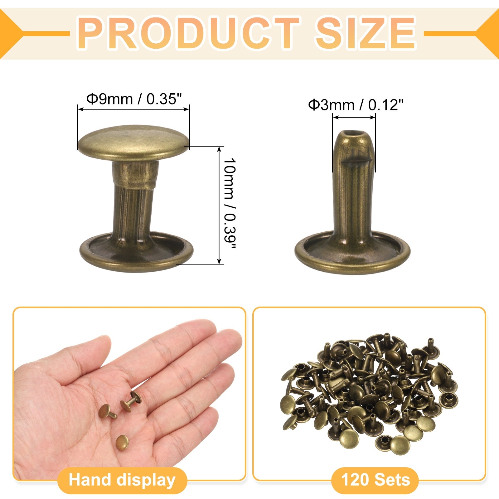 Leather Rivets, Double Cap Rivet Tubular Metal Studs