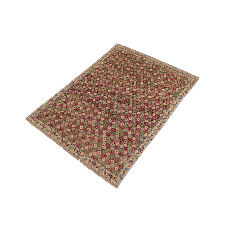 Shabby Chic Balochi Bravo Red/Beige Hand Knotted Wool Rug - 4'0'' x 5'11''