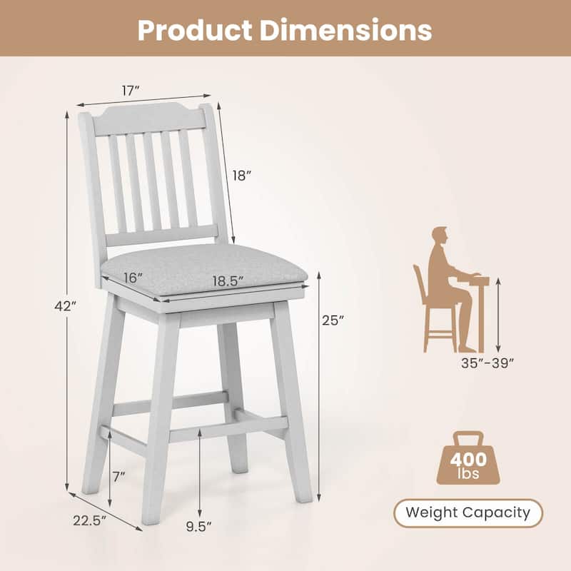 Costway 25" Counter Height Bar Stools Set of 2/4 with Slatted Back - See Details