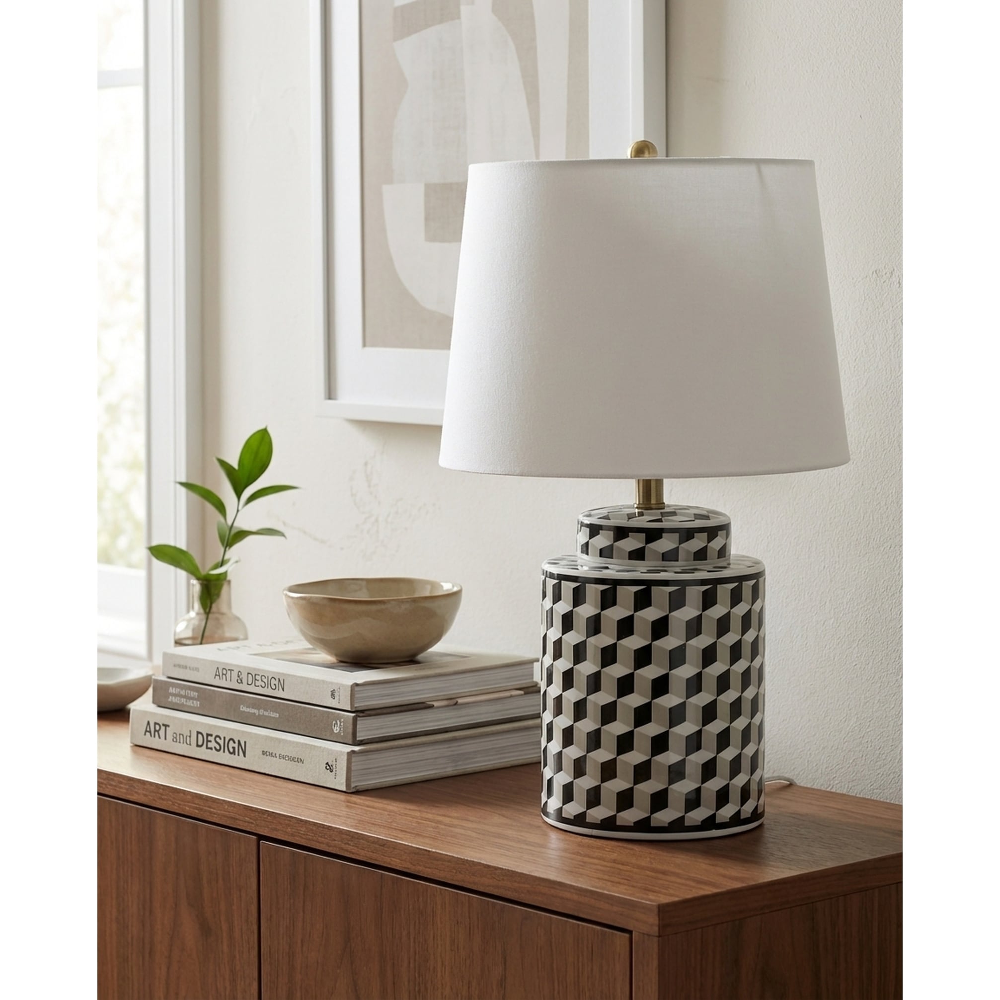 Nourison 23" Black Multi Checkered Geometric Table Lamp