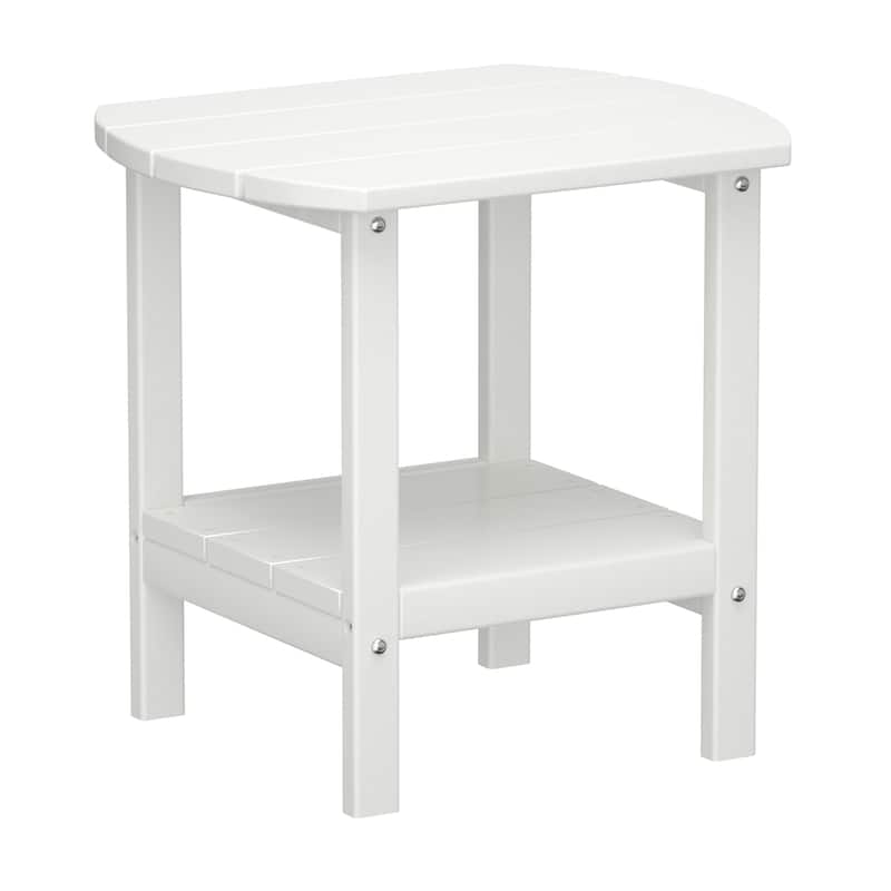Weather-Resistant HDPE Outdoor Side Table - Modern Patio Accent Furniture - 8' x 10' - White