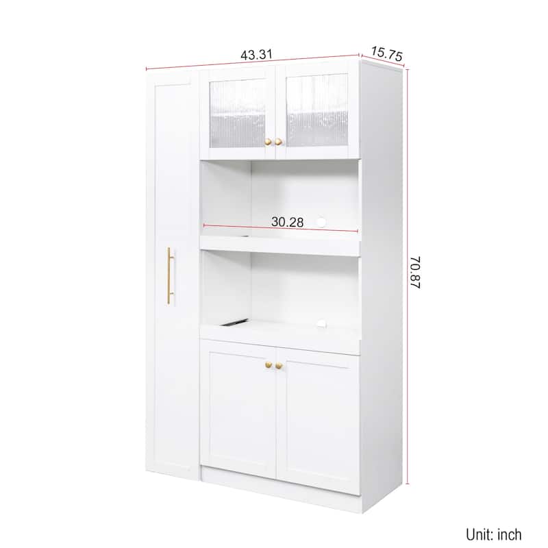 Tall Farmhouse Kitchen Pantry Cabinet, Pantry Storage Cabinet with 4 Doors & Shelf, Freestanding Pantry Organizers