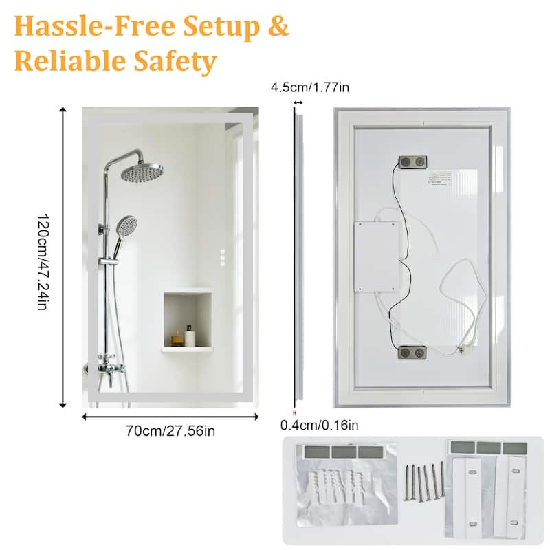 Rectangle Illuminated Bluetooth Bathroom Smart Tempered Glass Vanity Mirror with Double NdFeB Speakers