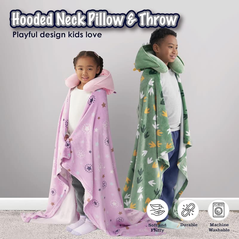 3D Animal Hooded Neck Pillow and Throw Set for Kids