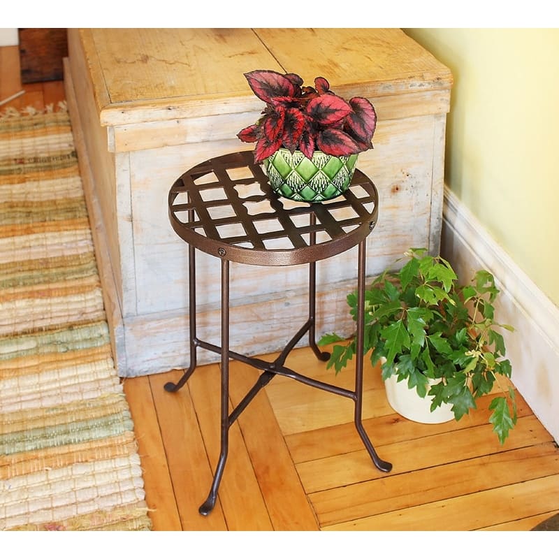 Achla Designs Medium Round Table Flowers Plant Stand, 16 Inch Tall, Roman Bronze Powder Coat Finish