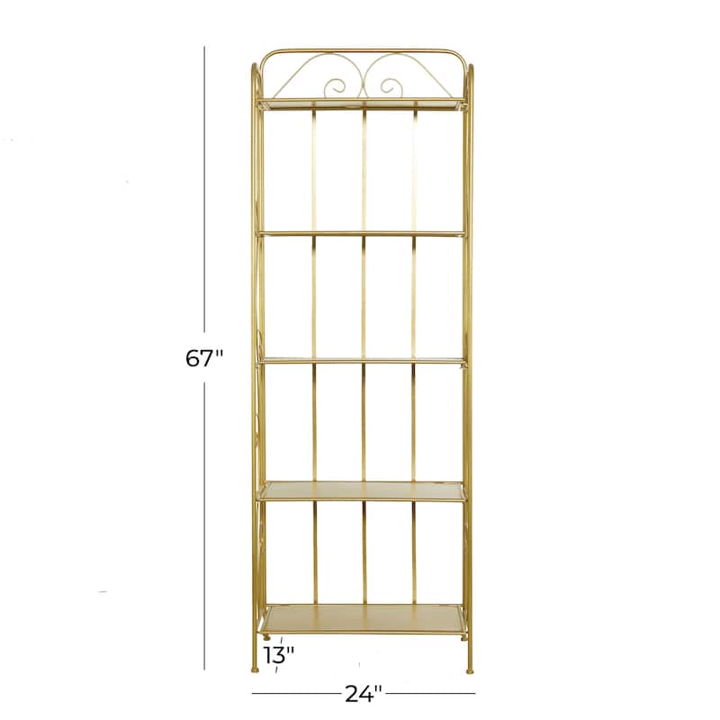 Metal Scroll Indoor Outdoor Tall Folding 5 Shelves Bakers Rack - Gold or White - Roche River Decor