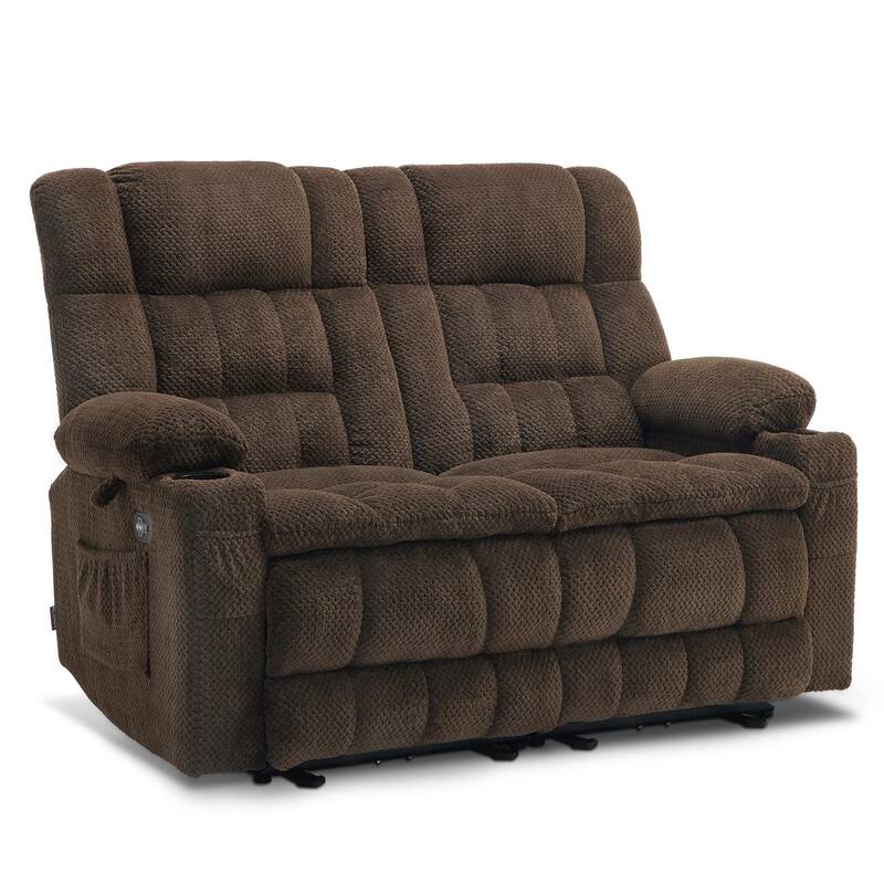 MCombo Power Loveseat Recliner, Electric Reclining Loveseat Sofa with Heat and Vibration, Cupholders, USB Charge Ports RS6314 - Brown