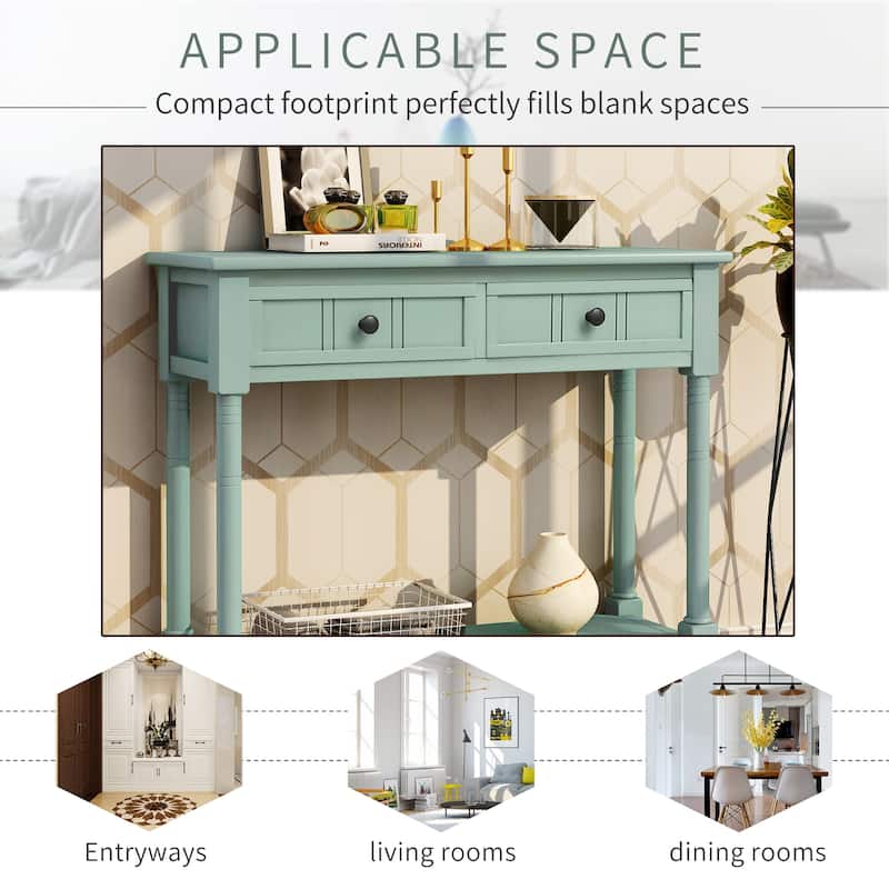 Console Table with Two Drawers and Bottom Shelf