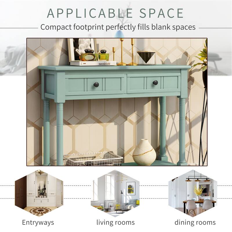 Daisy Series Console Table Traditional Design with Two Drawers and Bottom Shelf Acacia Mangium