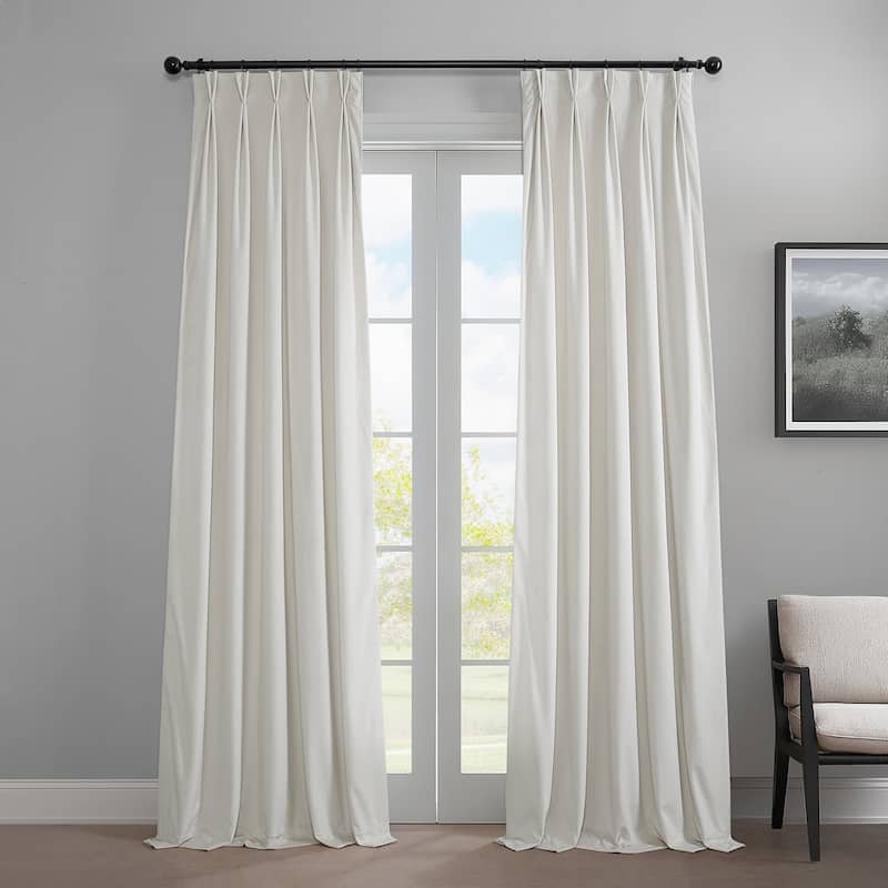 Exclusive Fabrics French Pleat Heritage Plush Velvet Room Darkening Curtains For Bedroom & Living Room Curtains (1 Panel) - 25 X 108 - Pillow White