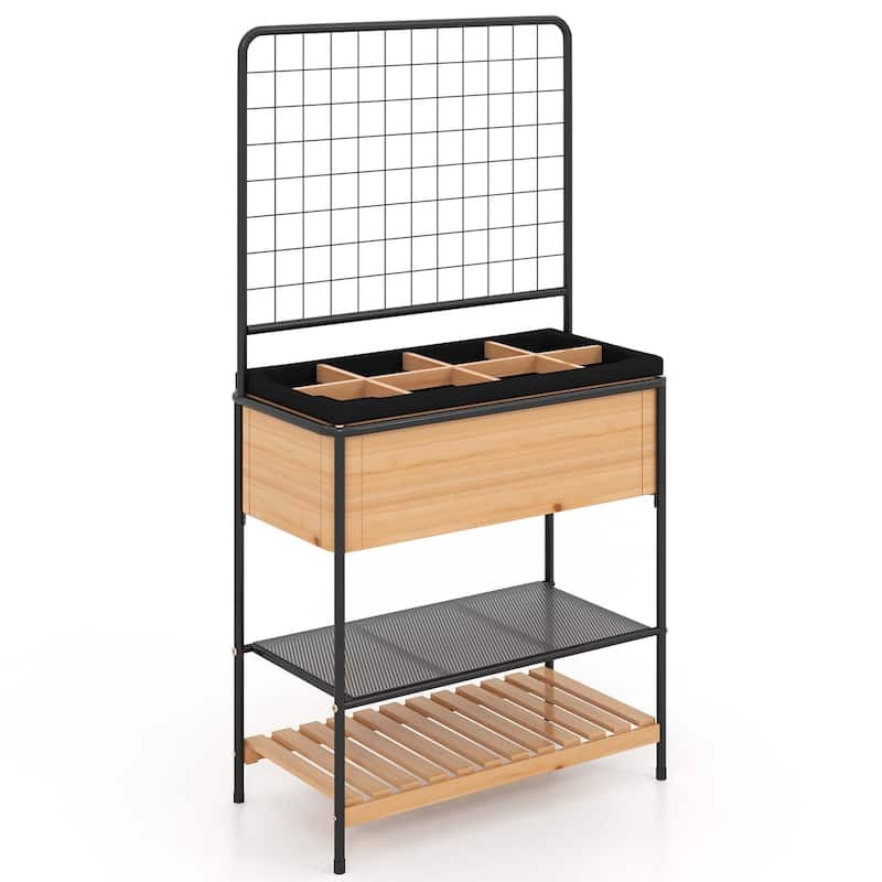 Costway 59" Raised Wooden Garden Bed with Metal Trellis Open Storage - See Details