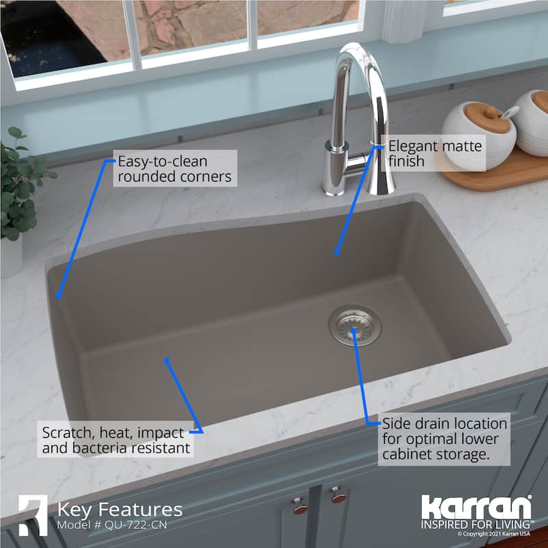 Karran Undermount Quartz Composite 33 in. Single Bowl Kitchen Sink with Accessories