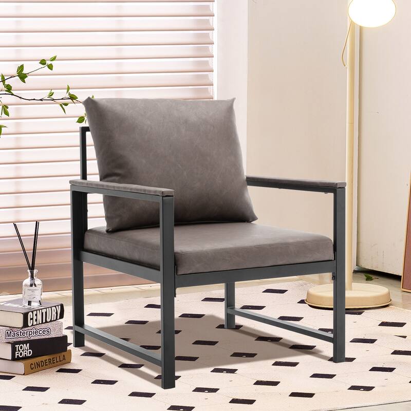 Mieres Mid-Century Style PU Leather Upholstered Accent Chair with Steel Frame, Armchair Single Sofa for Living Room, Bedroom
