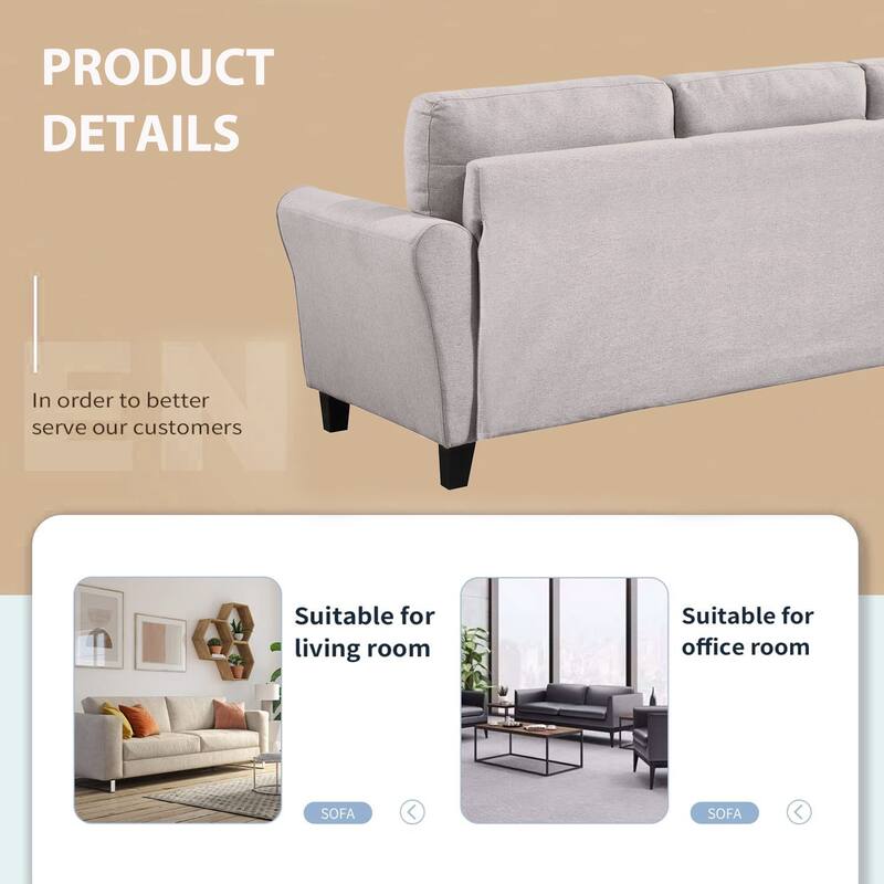 Linen Sofa Set with Tufted Back and High Resilience Foam Cushions Bed