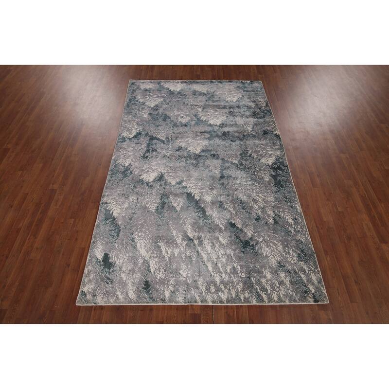 Greys Abstract Indian Area Rug Hand-Knotted Wool Carpet - 5'11"x 9'1"
